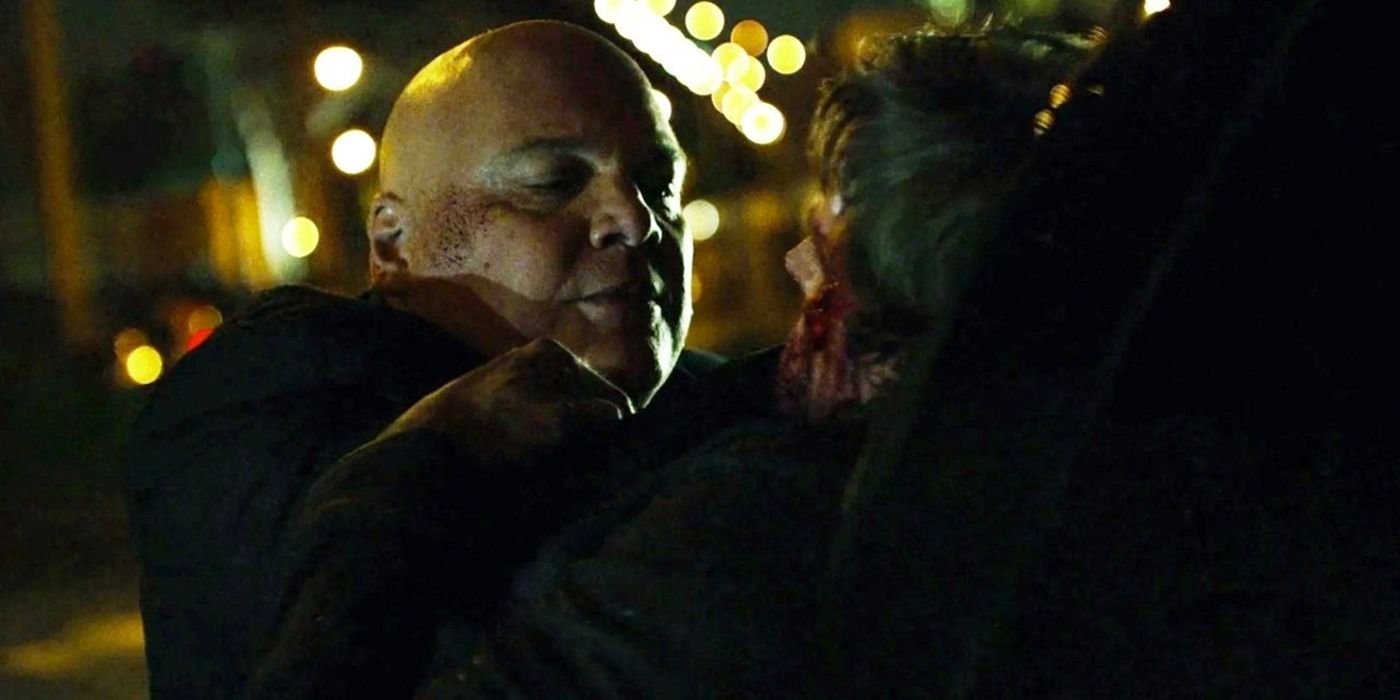 Fisk threatening Anatoly and shoving him against a car in &lsquo;Daredevil&rsquo; Season 1.