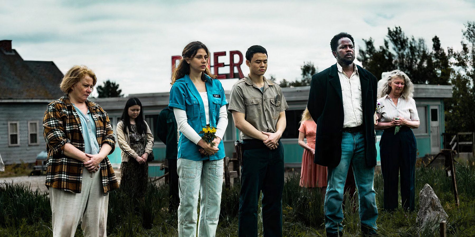 The cast looking somber in Fromville.