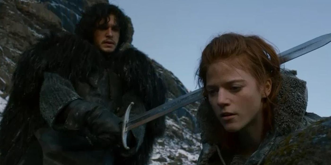 Jon Snow about to behead Ygritte in Game of Thrones