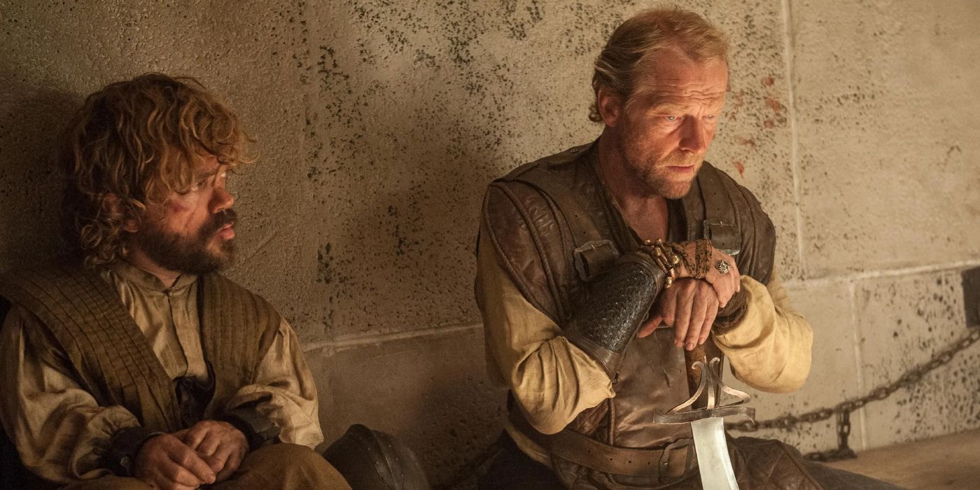 Tyrion and Jorah sitting side by side in Game of Thrones