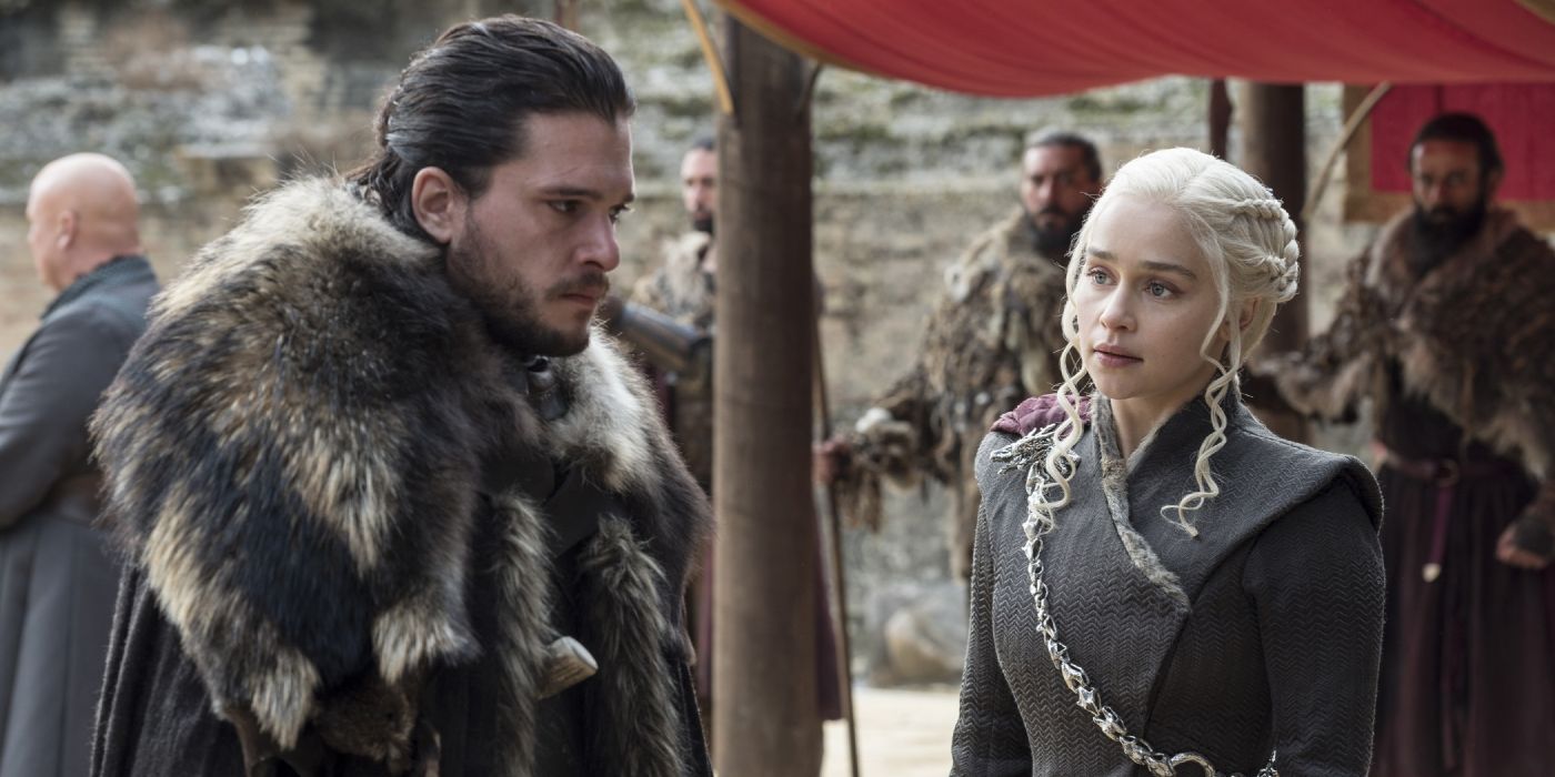 Jon and Daenerys talking at the Dragon Pit in Game of Thrones