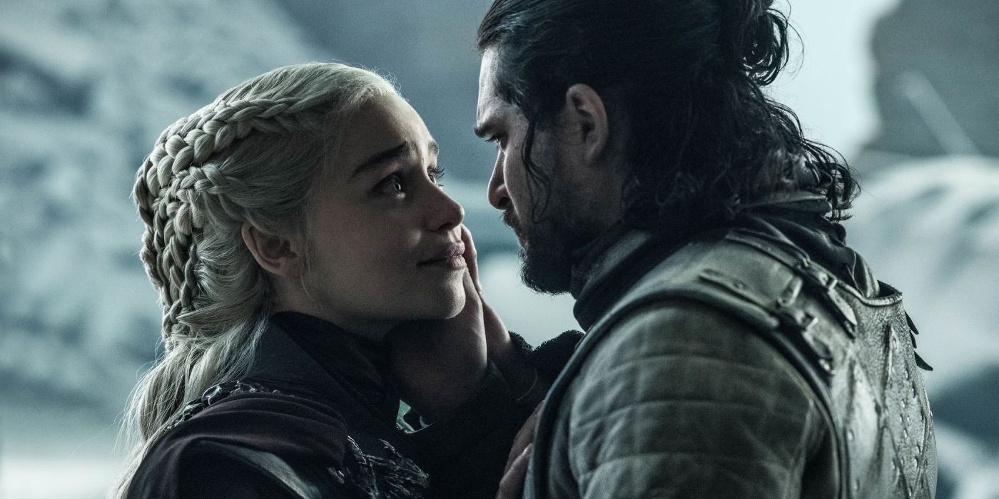 Daenerys and Jon about to kiss in Game of Thrones