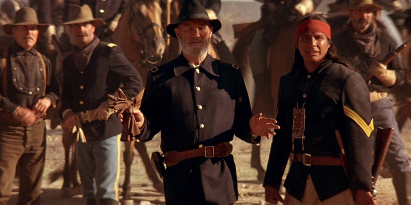 A soldier in front of a an army in Geronimo