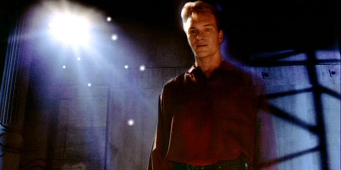 The ghost of Sam Wheat (Patrick Swayze) looks down in &lsquo;Ghost&rsquo;