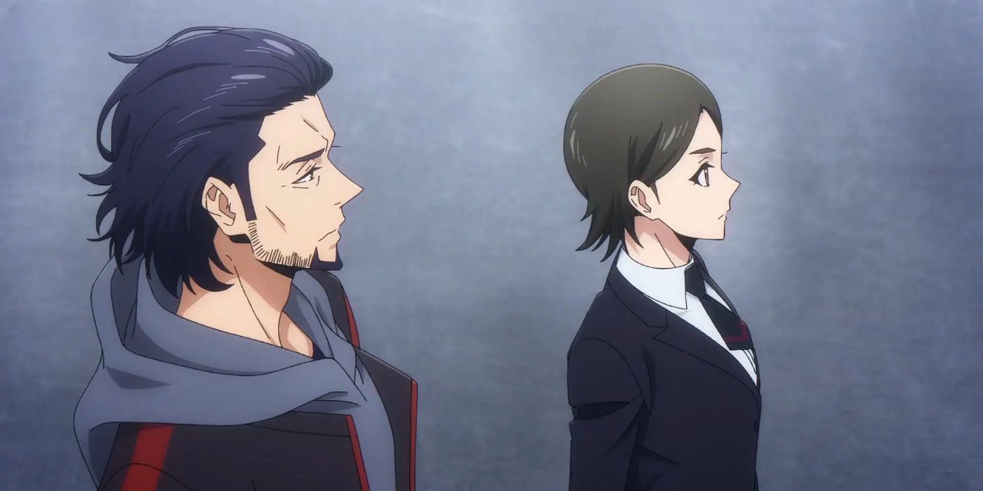 Hanekawa and Goto Ryuji from Solo Leveling stand near each other and face forward.