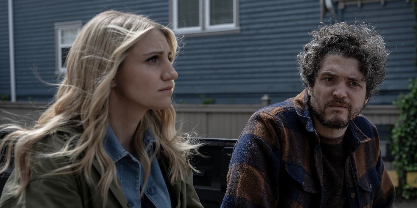 Melissa (Annaleigh Ashford) and Shane (Kiefer O&rsquo;Reilly) sititng next to each other in a truck bed in Happy Face