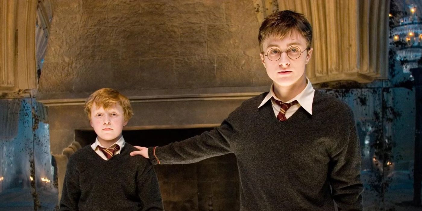 William Melling as Nigel Wolpert next to Daniel Radcliffe in Harry Potter and the Order of the Phoenix.