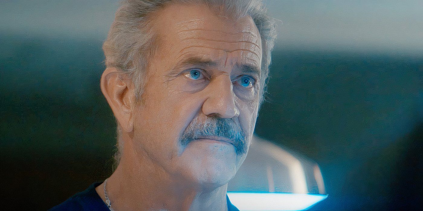 Mel Gibson with a mustache in Hot Seat