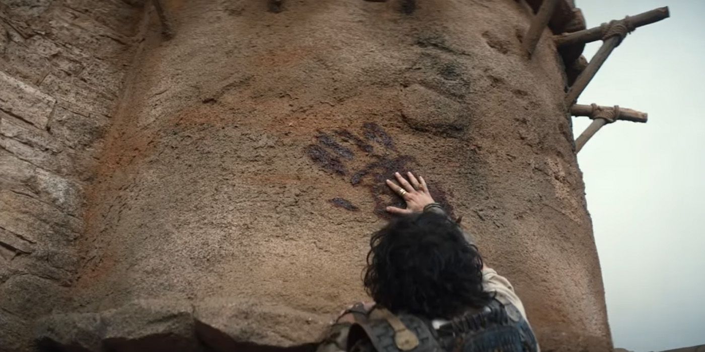 Jonathan (Ethan Kai) touches the hand print of a Nephilim giant on &lsquo;House of David&rsquo;