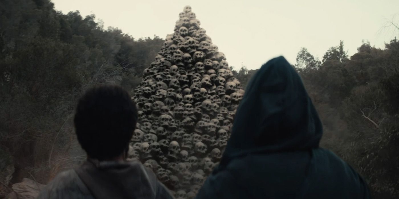 King Achish (Alexander Uloom) arrives in the Valley of Giants to see a skull pyramid on &lsquo;House of David&rsquo;