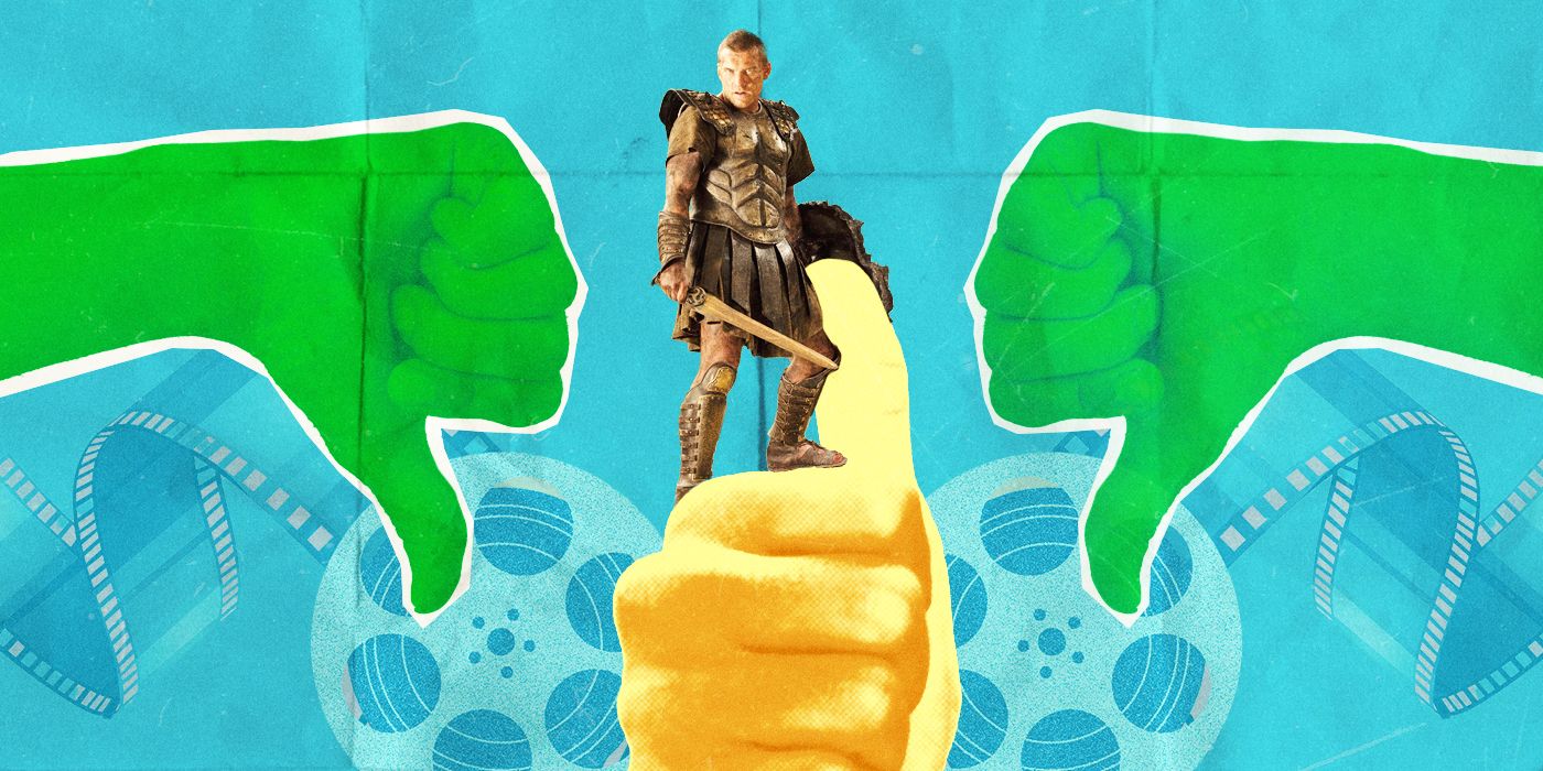 Blended image showing hands doing the thumbs down and Sam Worthington in Clash of the Titans