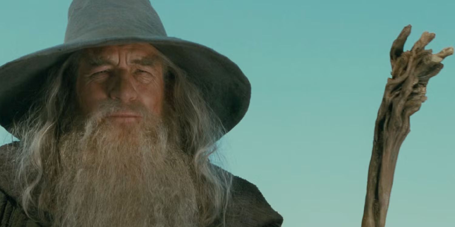 Gandalf (Ian McKellen) looking intently in The Lord of the Rings: The Fellowship of the Ring.