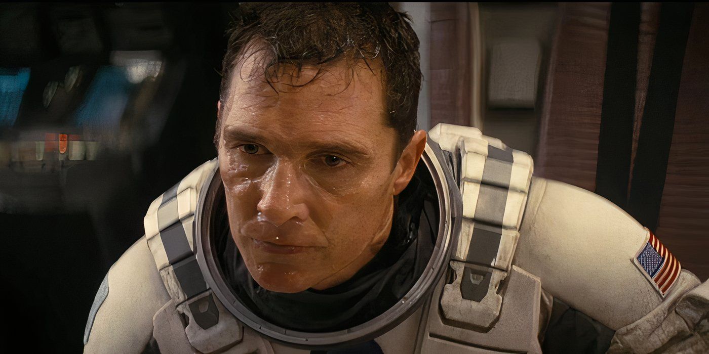 Matthew McConaughey as Joseph Cooper in an intense scene from Interstellar