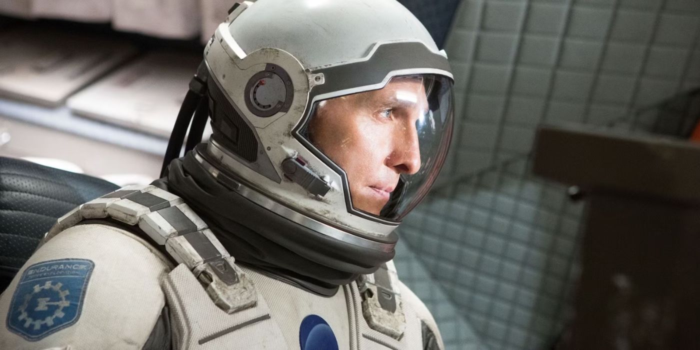 Matthew McConaughey as Joseph Cooper flying a spaceship in Interstellar