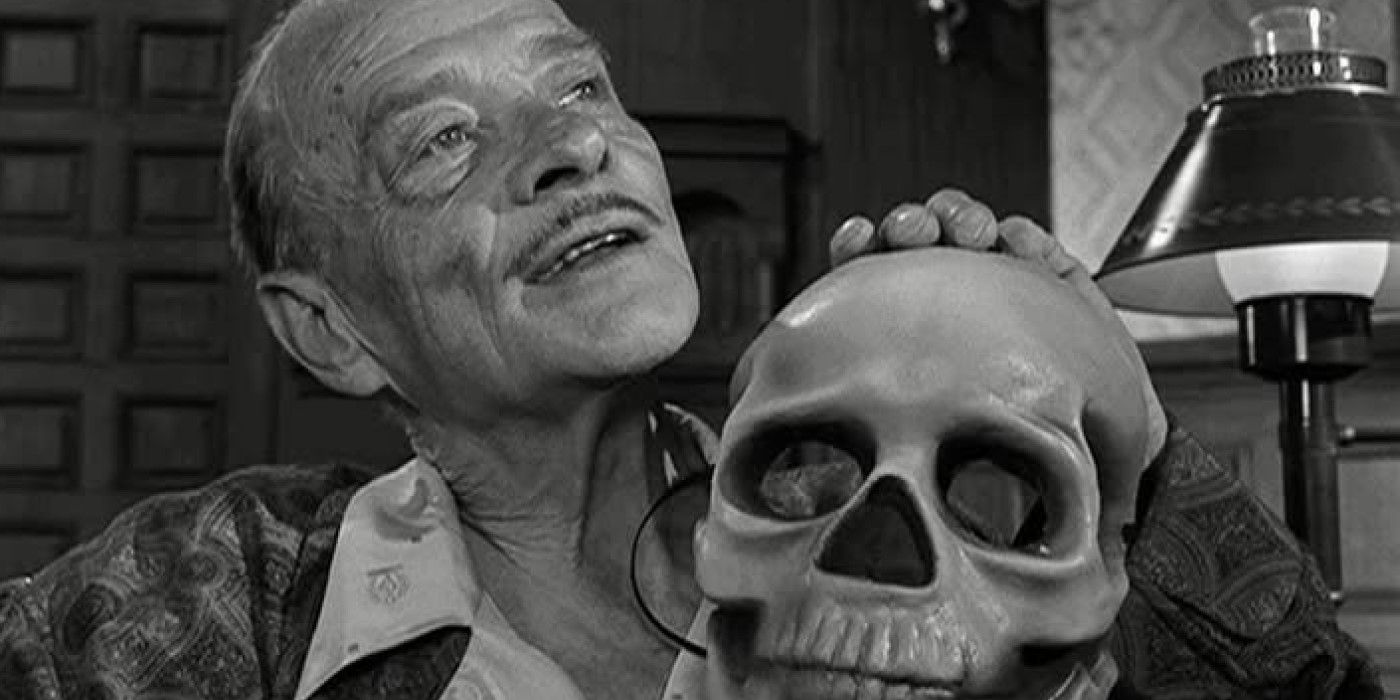 Jason Foster (Robert Keith) holds his deathmask in a closeup in The Twilight Zone's "The Masks."
