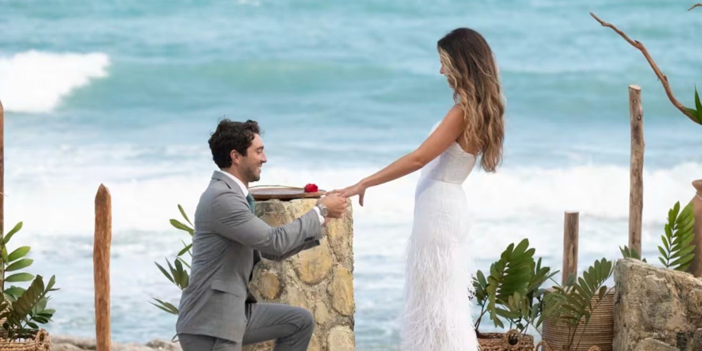 Joey Graziadei proposing to Kelsey Anderson on "The Bachelor" Season 28 finale.