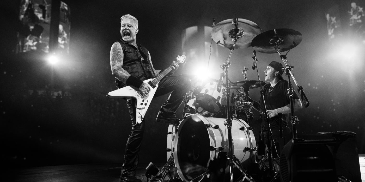 james hetfield and lars ulrich rock on their guitar and drums, respectively