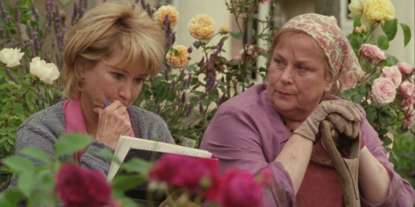 Laura Thyme and Rosemary Boxer from Rosemary and Thyme sitting in a garden, wearing garden clothes, and pondering a case