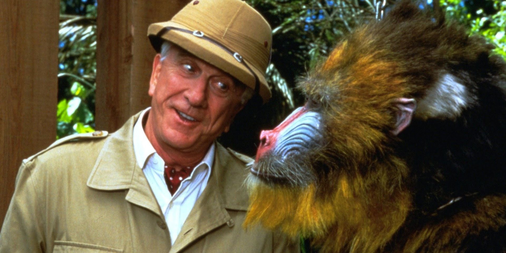 Leslie Nielsen with a baboon in 'Mr Magoo'