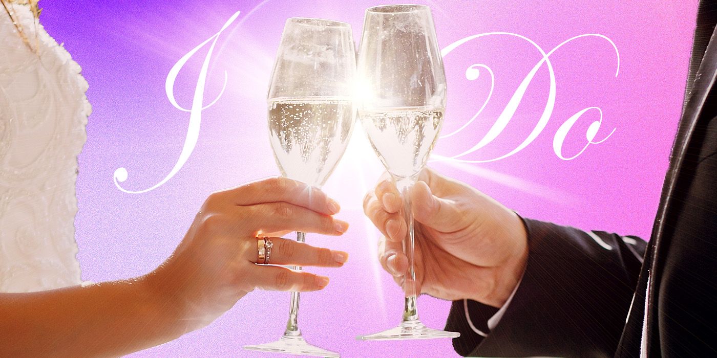 Custom image of two hands holding glasses of champagne in front of the words 