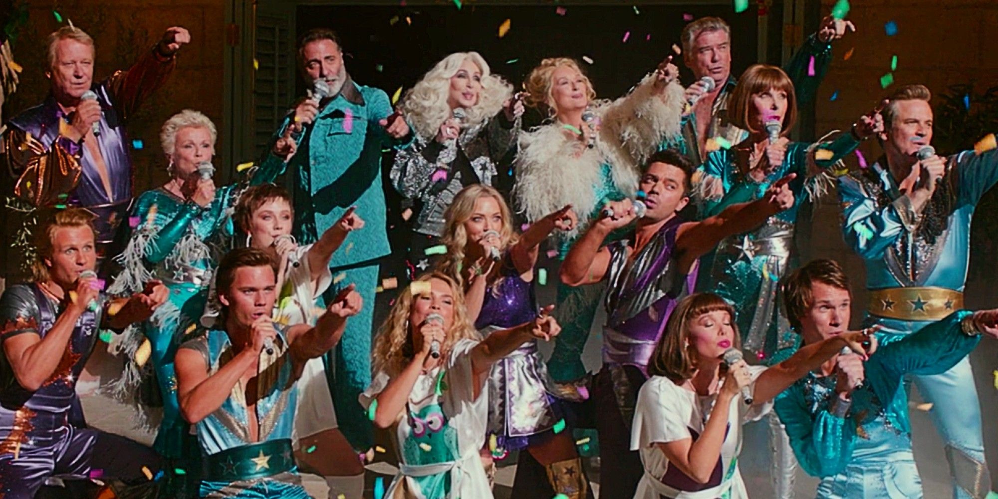 The cast of Mamma Mia: Here We Go again performing Super Trouper