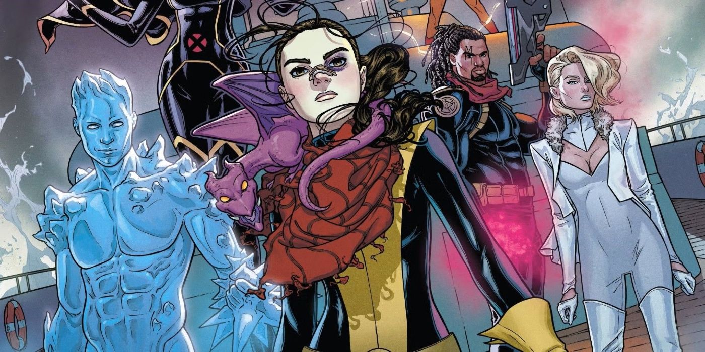 Iceman, Kate Pryde, Lockheed, Bishop, and Emma Frost as depicted by Russell Dauterman in Marauders #1
