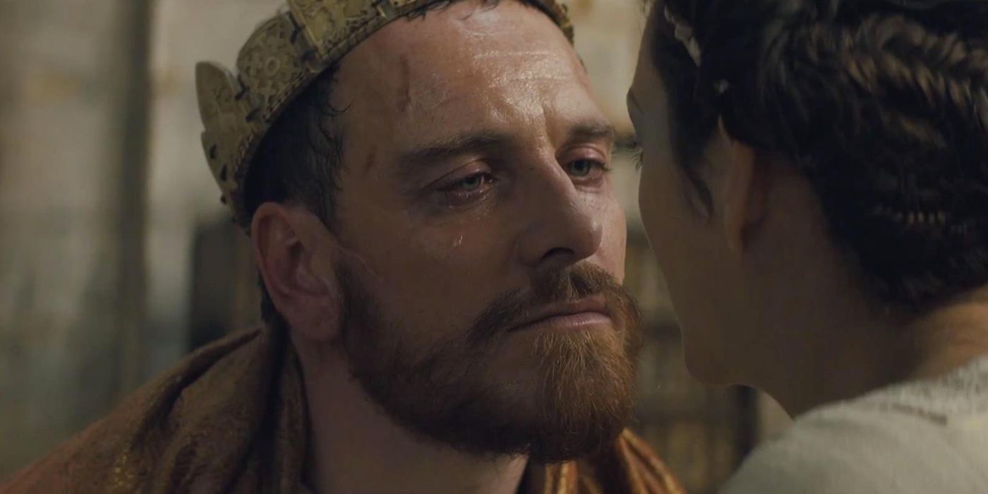 Michael Fassbender as Macbeth in Macbeth, staring emotionally ahead