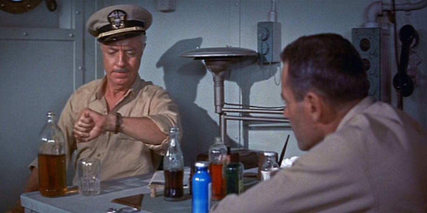 Henry Fonda as Lieutenant (junior grade) Douglas A. &ldquo;Doug&rdquo; Roberts talking to William Powell as &ldquo;Doc&rdquo; across the table in Mister Roberts