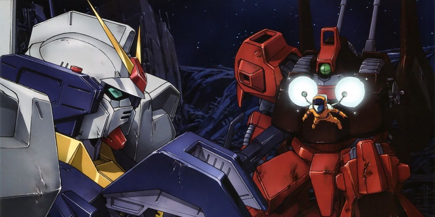 Large robots stand near each other in Mobile Suit Zeta Gundam.