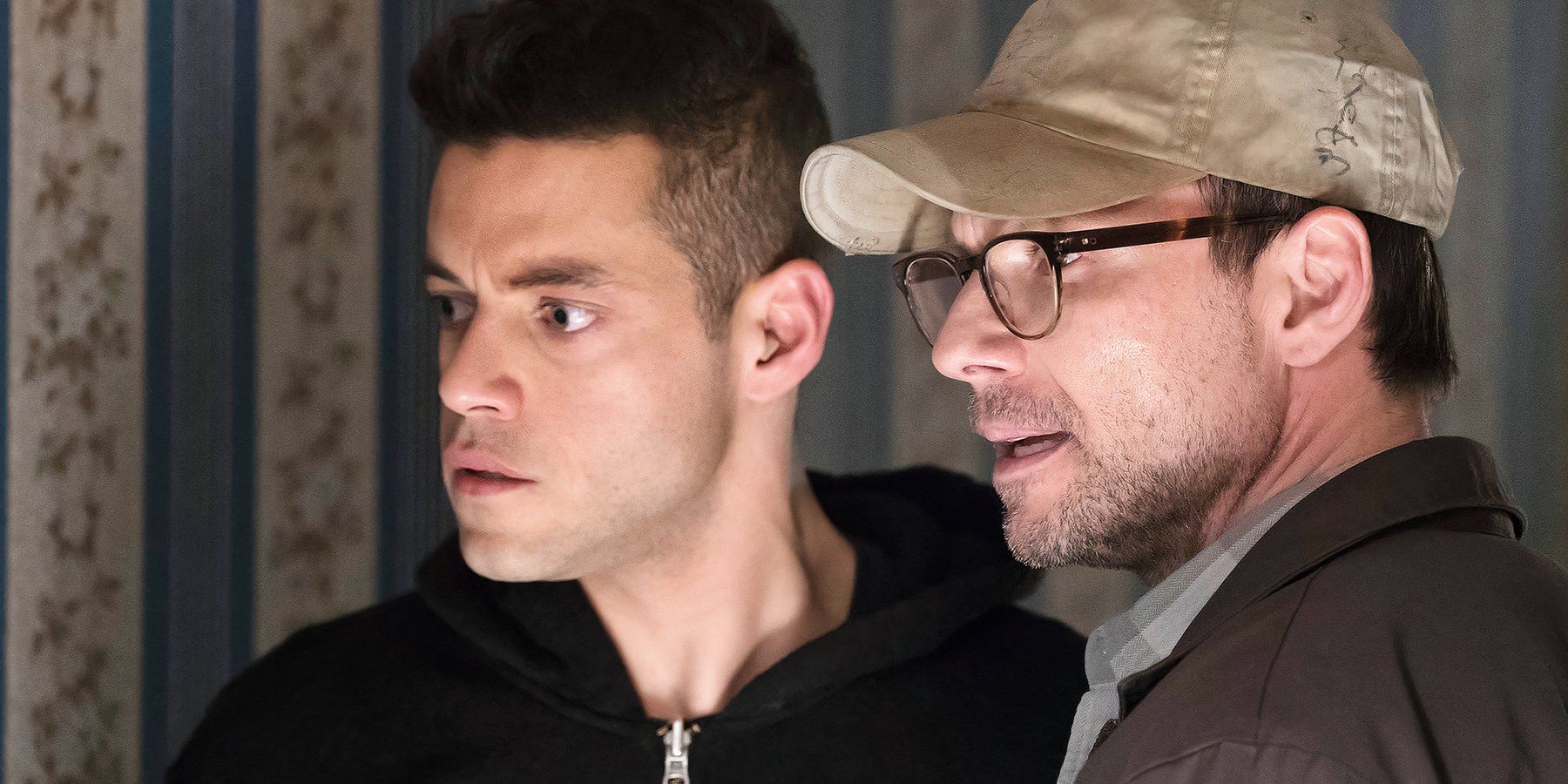 Mr. Robot and Elliot Alderson staring off to the side in the show Mr. Robot.