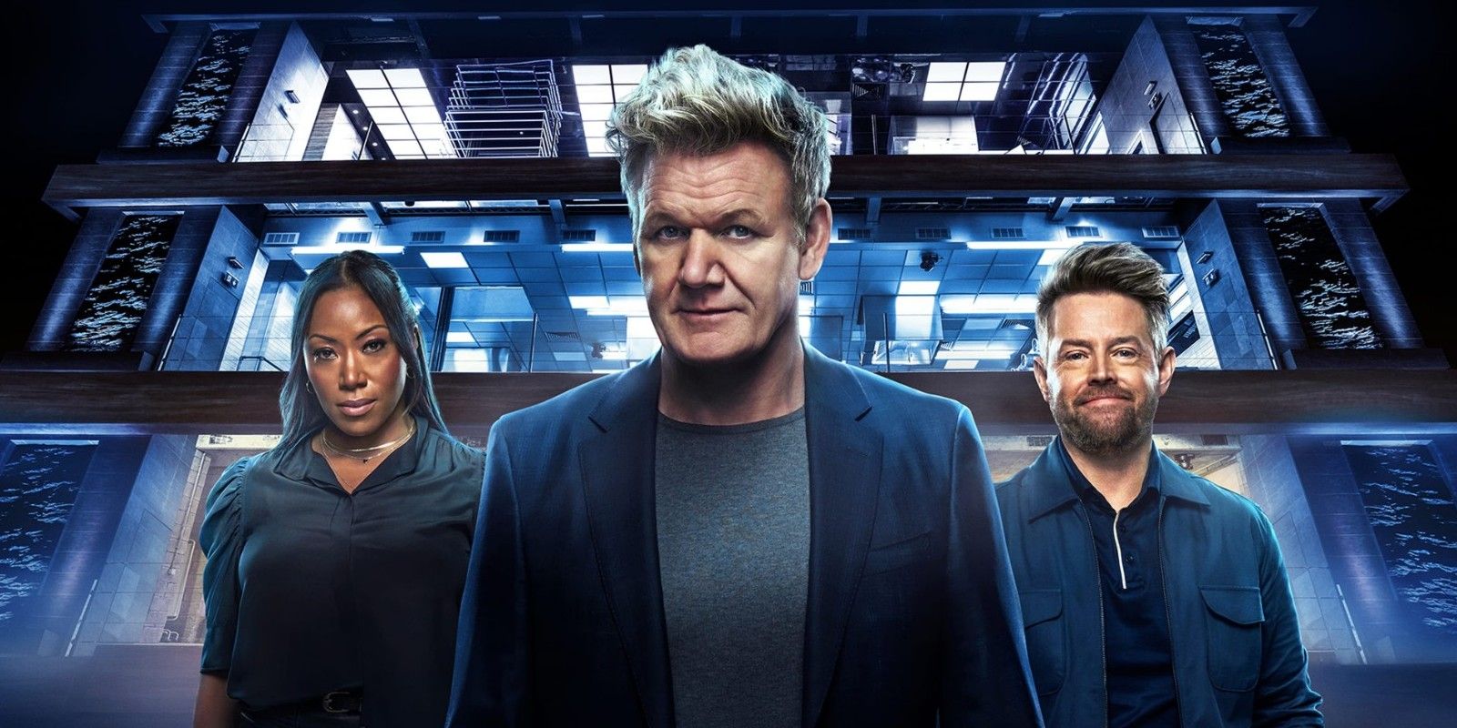 Next Level Chef poster art featuring the three judges looking at the camera