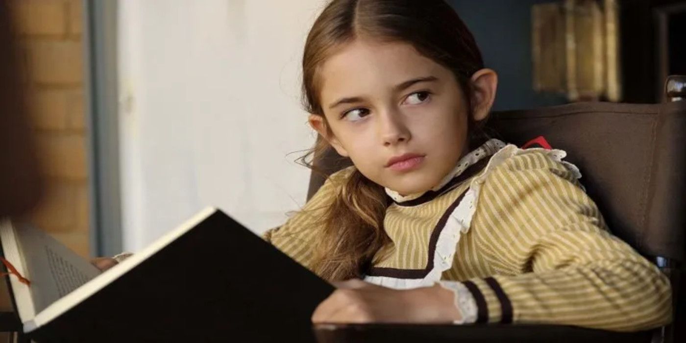 Julia Butters as Trudi Fraser looks up from her book in Once Upon a Time&hellip; in Hollywood.