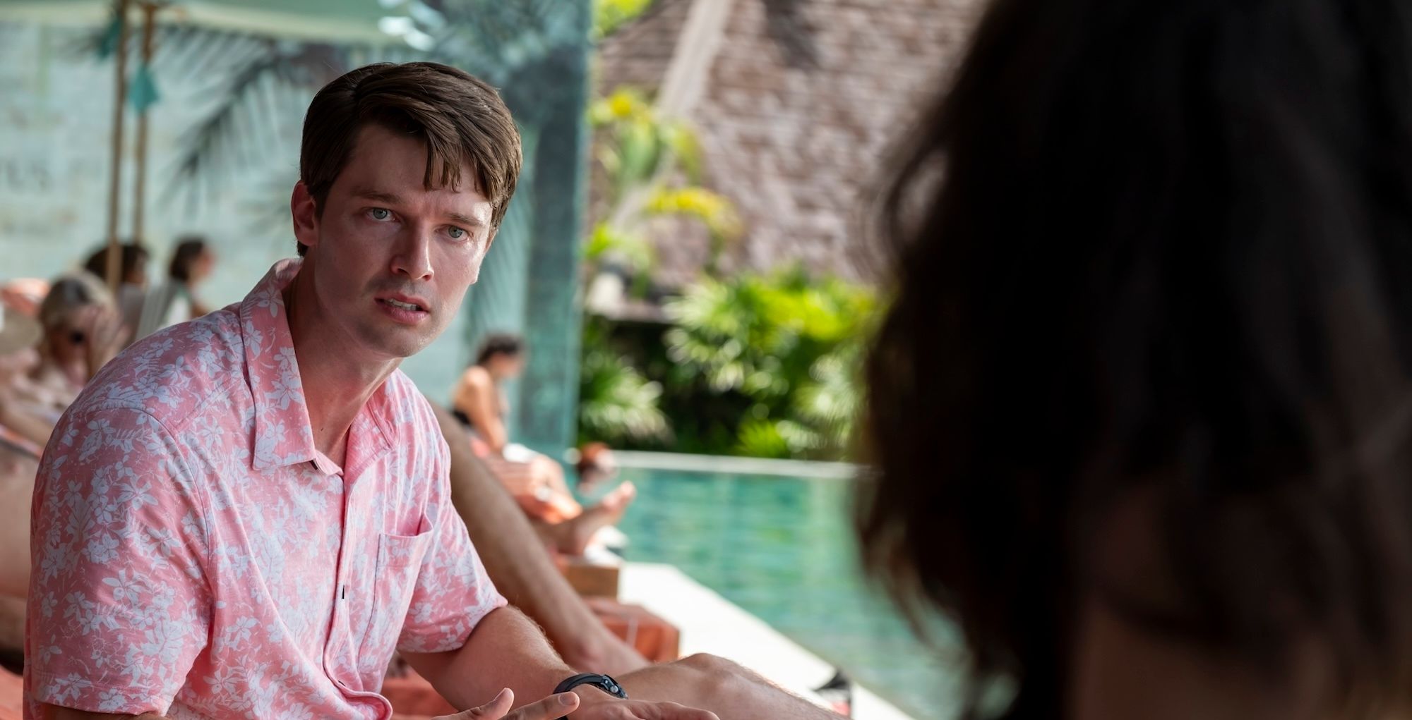 Patrick Schwarzenegger as Saxon Ratcliff in The White Lotus Season 3 Episode 6
