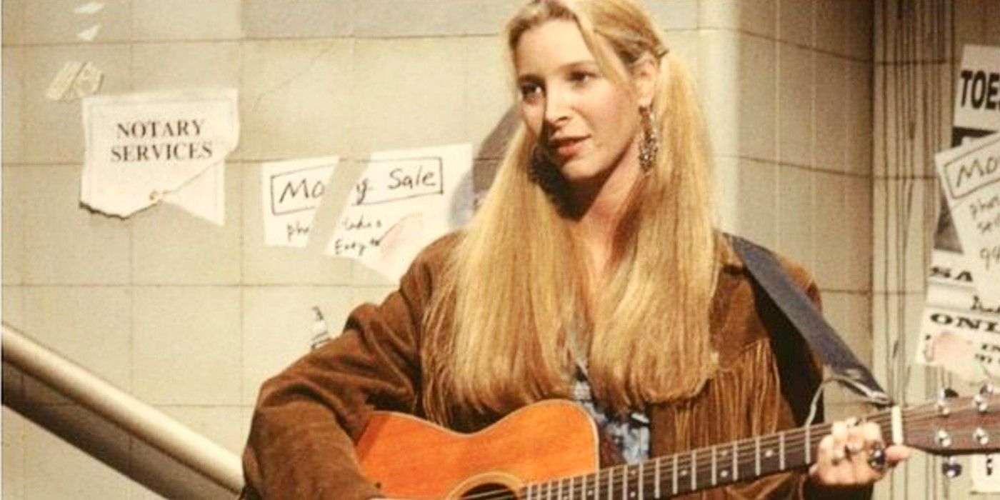 Phoebe Buffay playing guitar in the subway in the pilot episode of Friends