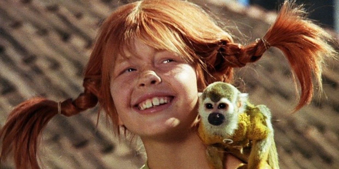 Pippi Longstocking with a monkey in Pippi Longstocking