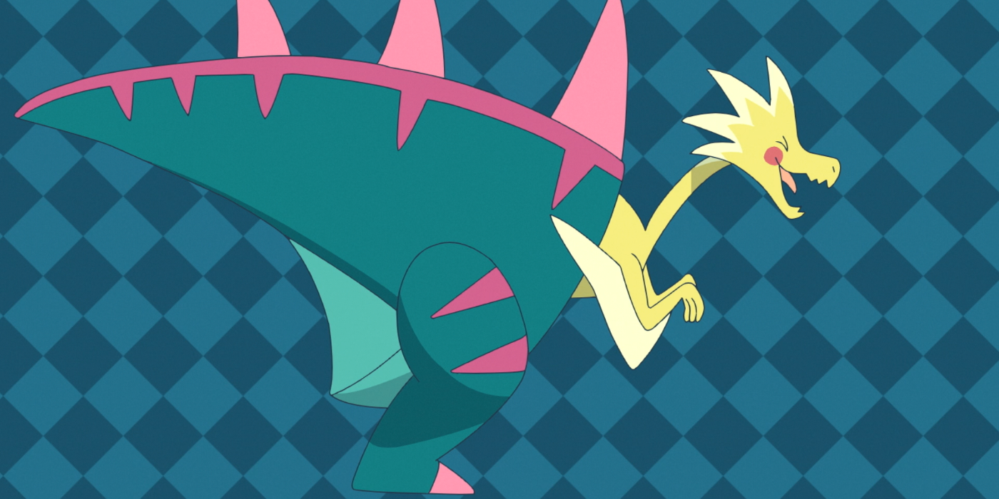 Dracozolt against a checkerboard background