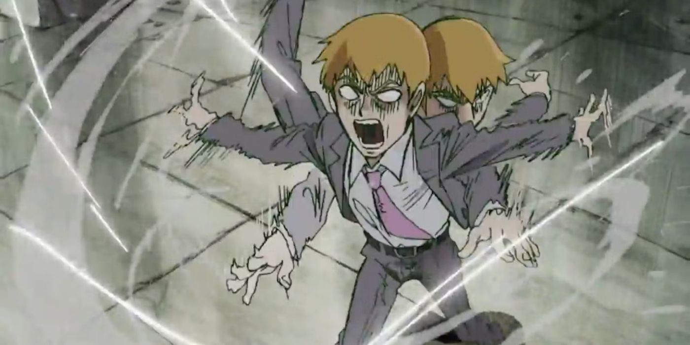 Arataka Reigen throwing salt everywhere in Mob Psycho 100.