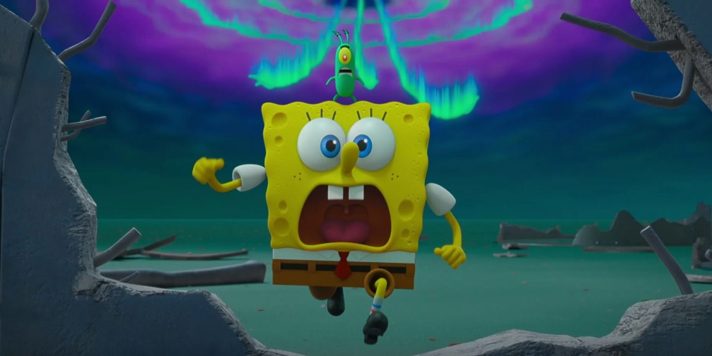 Spongebob and Plankton running away in &lsquo;Plankton: The Movie&rsquo;