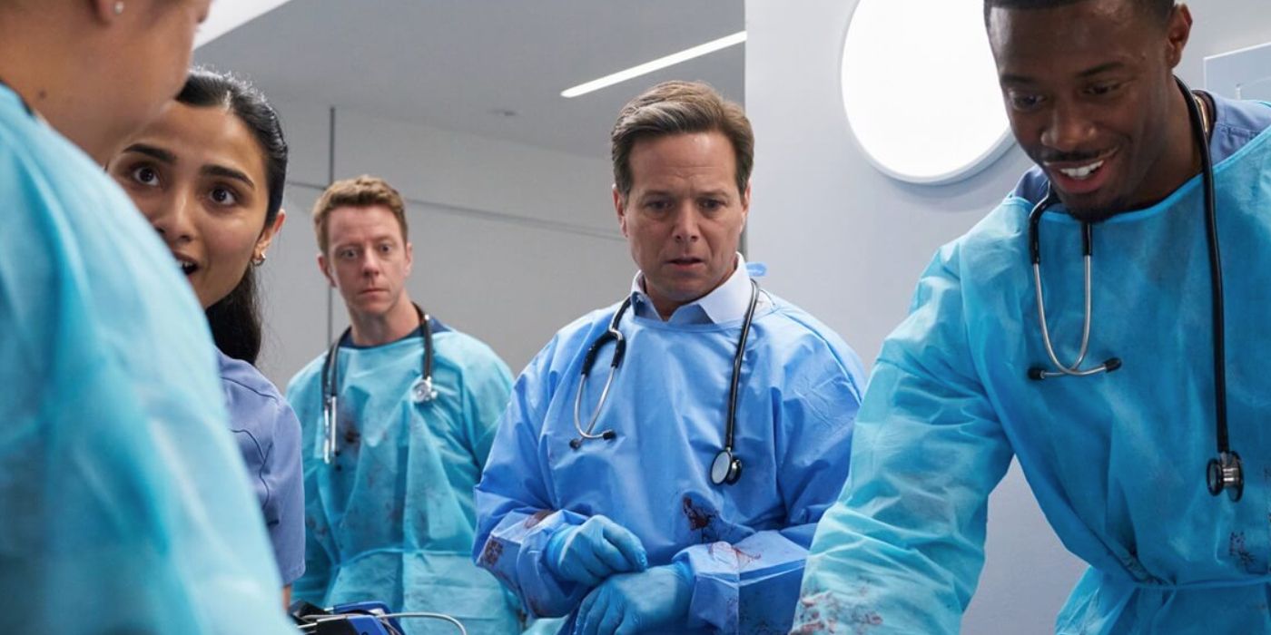 Scott Wolf as Dr. Miller, Patrick Walker as Dr. Coleman and Anya Banerjee as Dr. Maitra in Doc