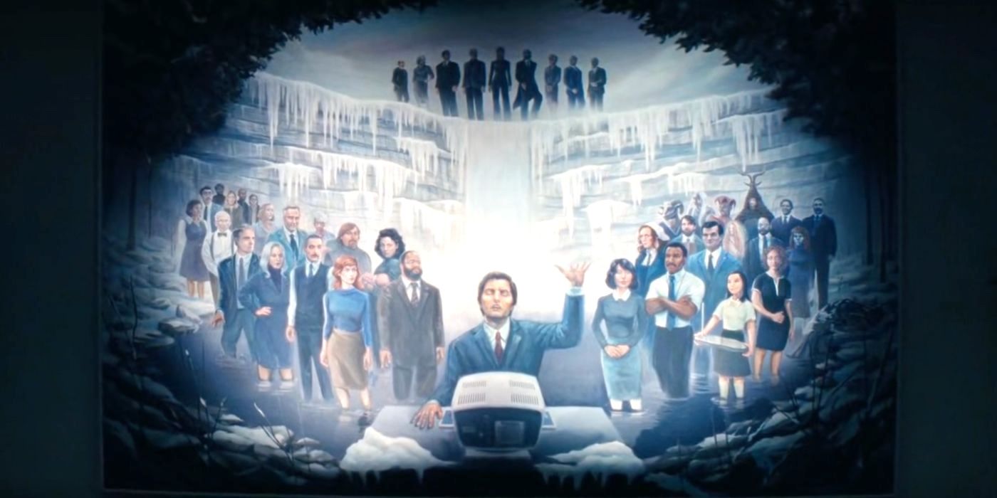 An elaborate mural celebrates Mark (Adam Scott) in the Season 2 finale of Severance.