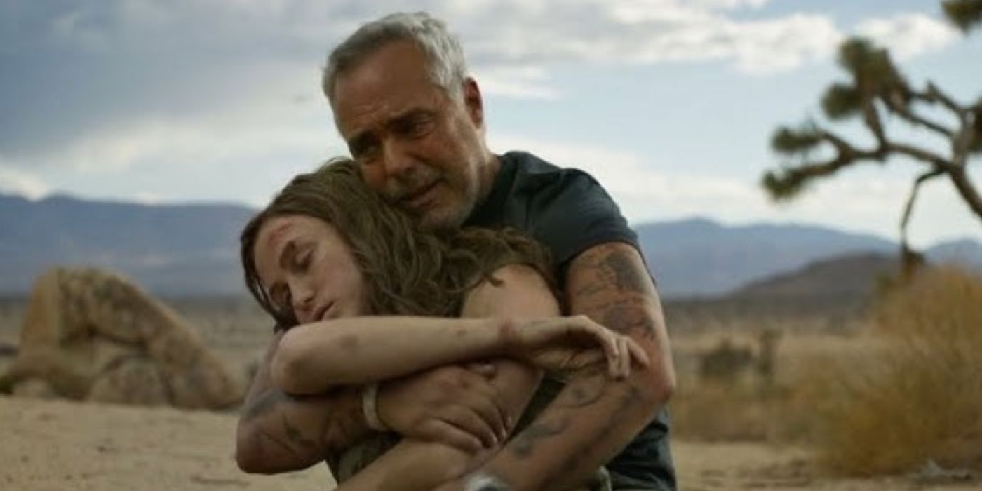 Titus Welliver as Harry Bosch holding Madison Lintz as Maddie in Bosch:Legacy