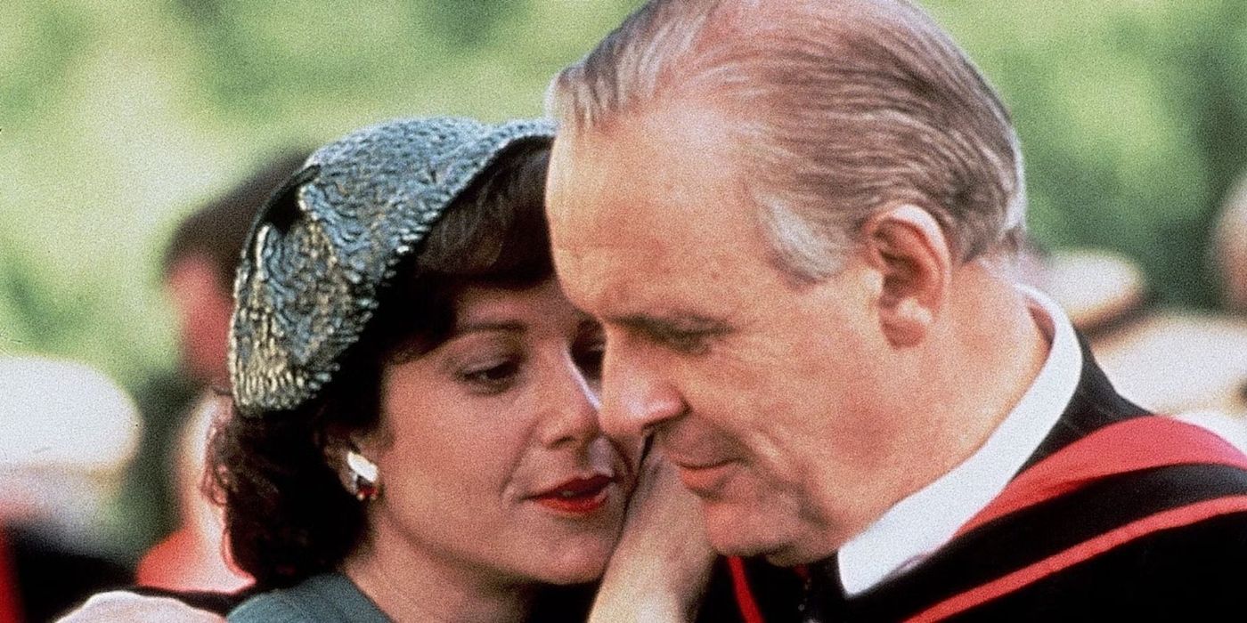  Anthony Hopkins and Debra Winger talking close to eachother in Shadowlands