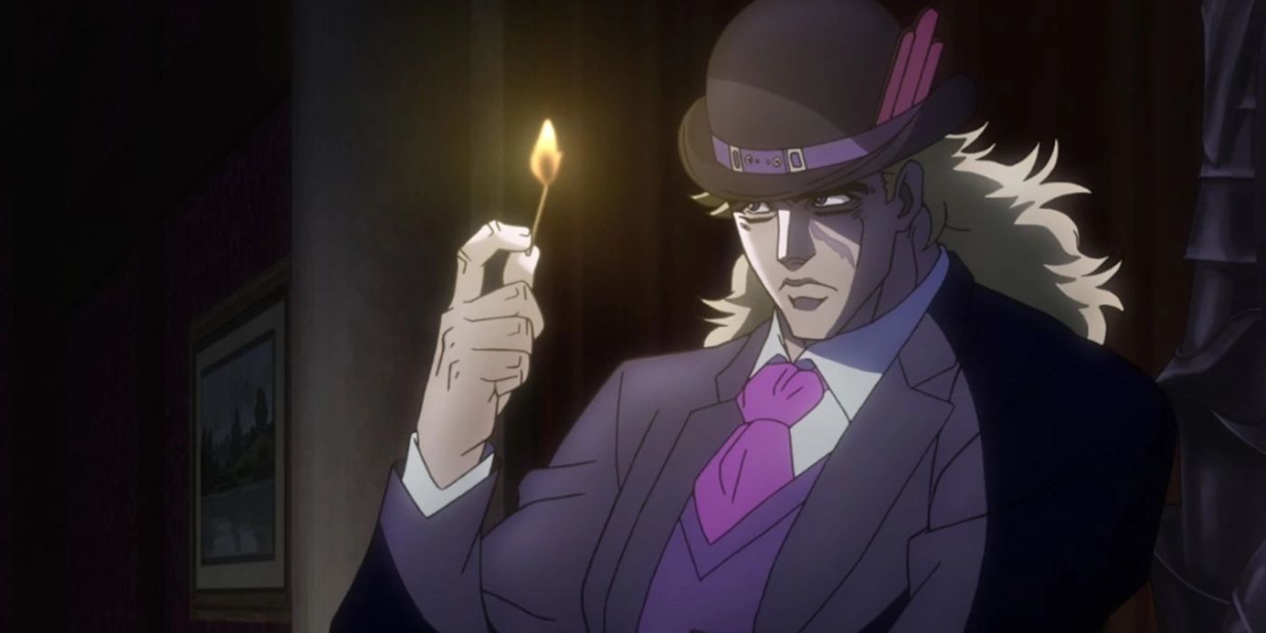 Robert E.O. Speedwagon holding a match in Jojo&rsquo;s Bizarre Adventure