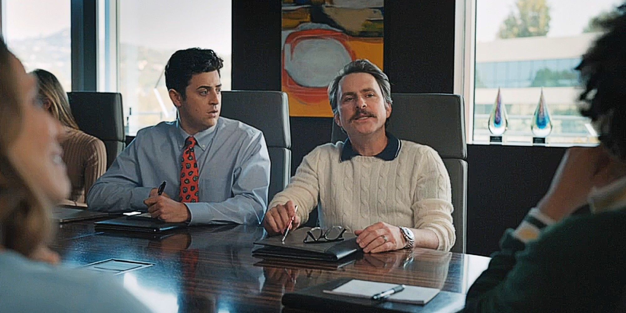 Charlie Day as Spencer leading Pootie Shoe&rsquo;s management meeting in Mythic Quest Season 4