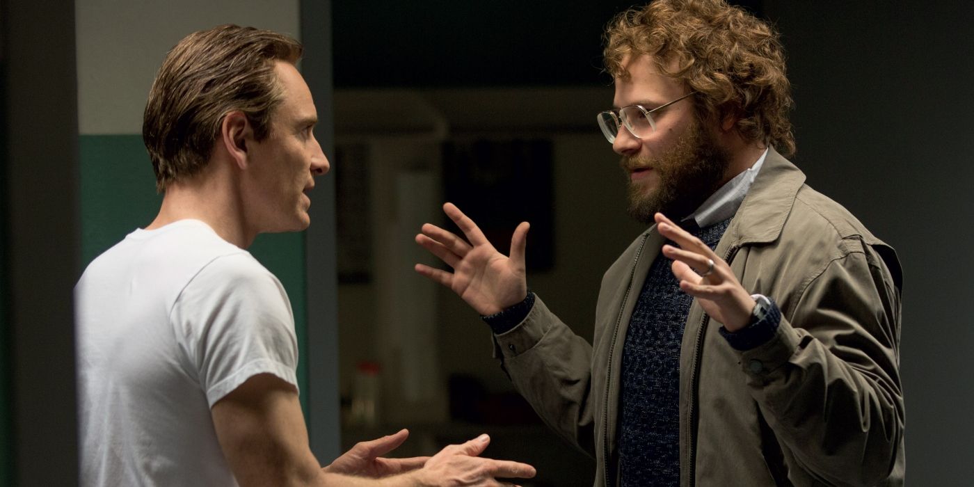 Michael Fassbender&rsquo;s Steve Jobs talking to Seth Rogen&rsquo;s Steve Wozniak in Steve Jobs