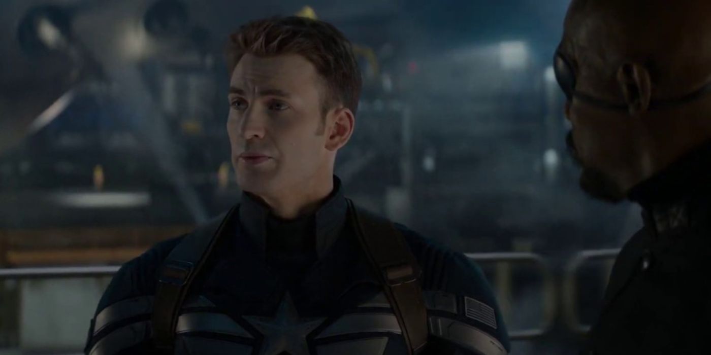 Steve Rogers looking at Project Insight with Nick Fury in Captain America: The Winter Soldier