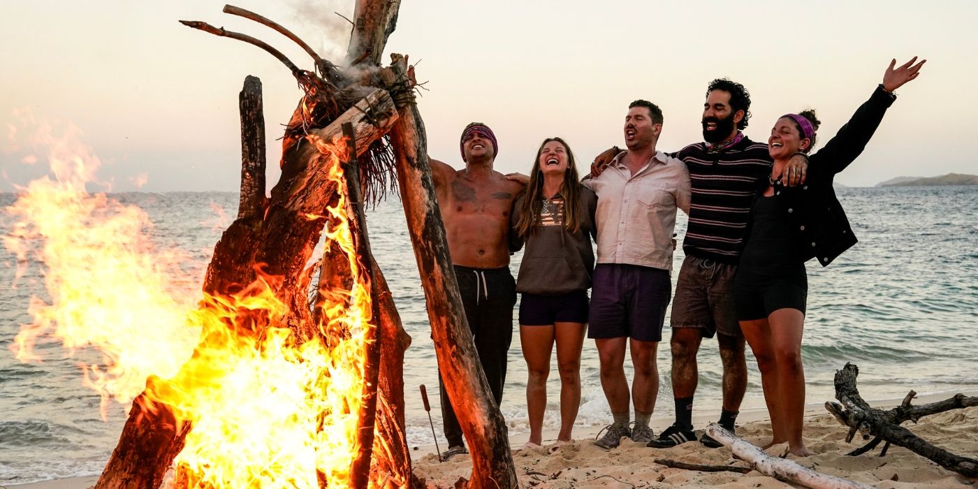 The Lagi Tribe make a bonfire on the beach on 'Survivor 48.'