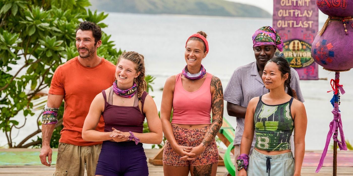 David, Eva, Charity, Star, and Mary form the new Lagi Tribe after the Tribe Swap on &lsquo;Survivor 48.'