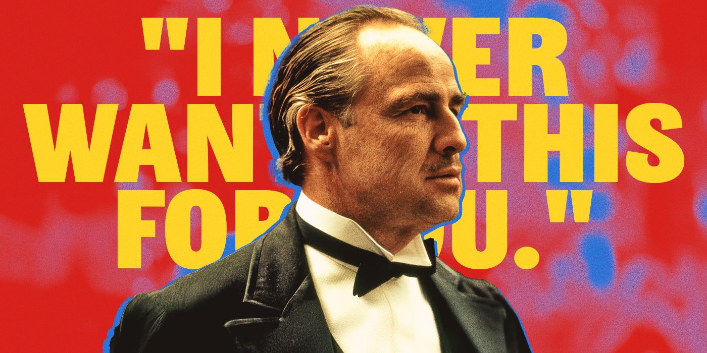 Blended image showing Vito Corleone with a quote on the background.