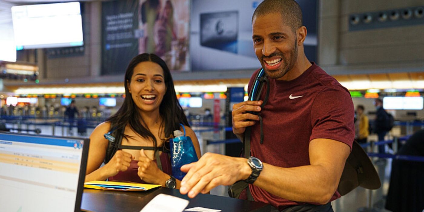 Ana and Jonathan at the airport on &lsquo;The Amazing Race&rsquo; Season 37.